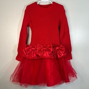 Elegant Red Knit Dress with Tulle Skirt